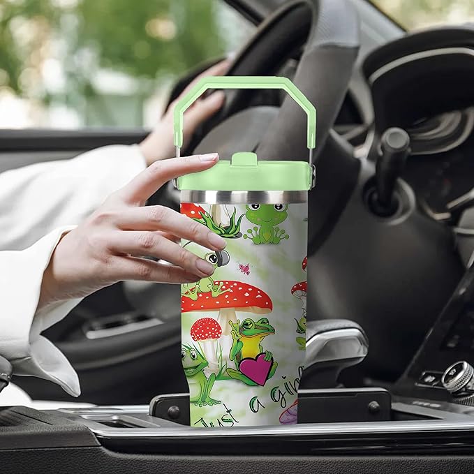 30 Oz Frog Tumbler with Handle and Straw, Frog Cup Insulated Frog Coffee Mug, Double Wall Stainless Steel Frog Mug, Leak Proof Frog Coffee Cup, Frog Gifts for Women and Frog Gifts for Frog Lovers