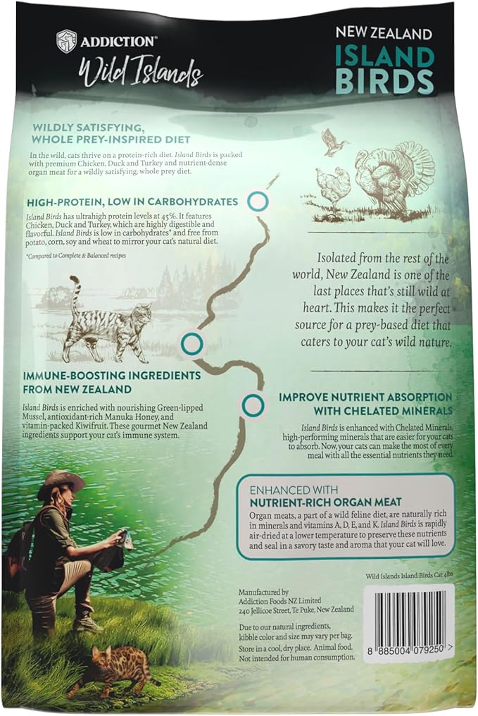 Addiction Wild Islands Island Bird Dry Cat Food, Premium Duck, Turkey & Chicken Recipe with High-Protein & Grain-Free Formula for Feline Health - 4lbs