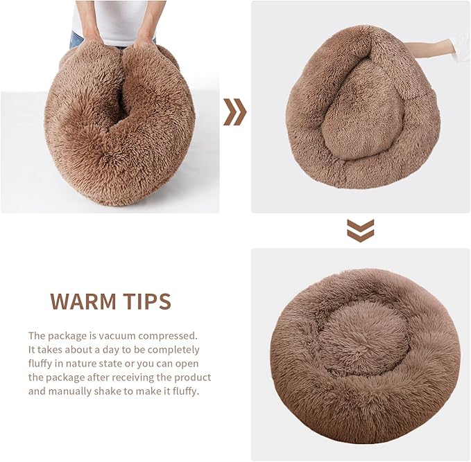 Small Cat Bed for Indoor Cats, Self-Warming Donut Kitty Bed for Small Cats Keeping Warm, Washable Pet Bed with Anti Slip Base, LightCoffee 20‘’