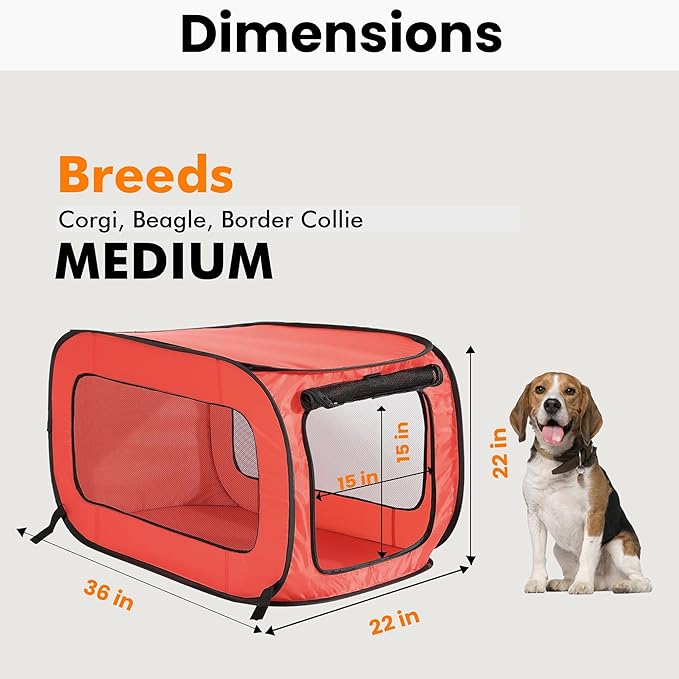 Beatrice Home Fashions Portable, Collapsible, Pop Up Kennel Travel Cat and Dog Crate, 36" L x 22" W x 22" H, Red