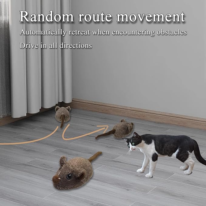 Cat Toys Squeaky Rechargeable Moving Mouse with Dynamic Magic Tail, Automatic Self Play Mouse Interactive Cat Toy for Indoor Cats, Kitten's Electric Multi-Mode Activated Mouse Toy (Brown)