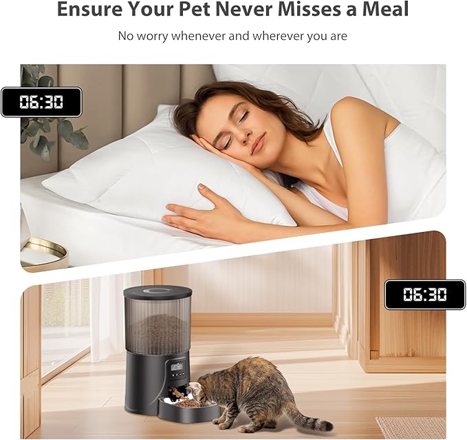 Automatic Cat Feeder: 4L Timed Cat Food Dispenser Programmable 1-6 Meals for Cat and Small Medium Dog- Auto Pet Feeder Easy to Set Up Dual Power Supply with Desiccant Bag| Detachable Washable