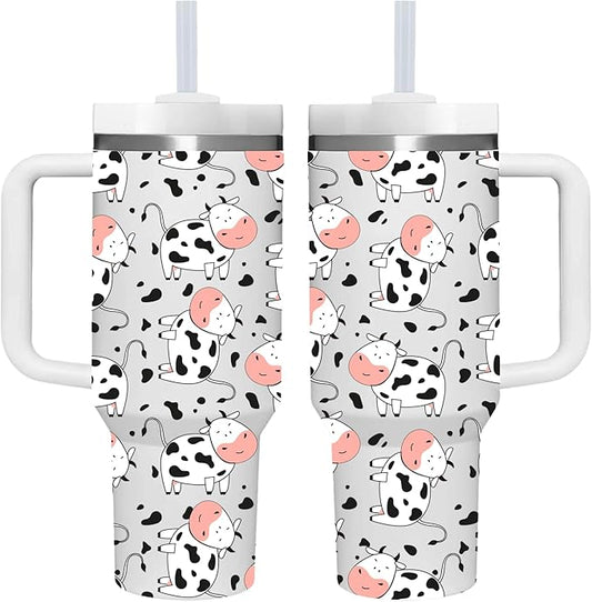AMZUShome 40 OZ Cow Tumbler with Handle.Cow Lover Gifts.Unique Birthday Christmas Gifts for Farmer Cow Lover.Personalized 40 OZ Cow Tumbler Gifts for Women Men.