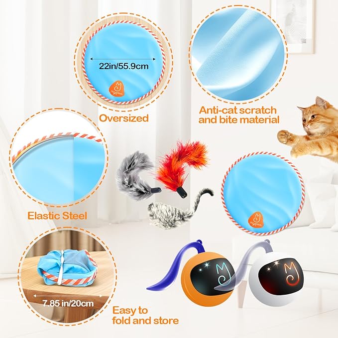 Migipaws Interactive Cat Ball Toy Set, Fun Tracker, Glowing Chase Ball with MystiChaser Pouch, Fluffy Tail, A Small Mice (Orange)