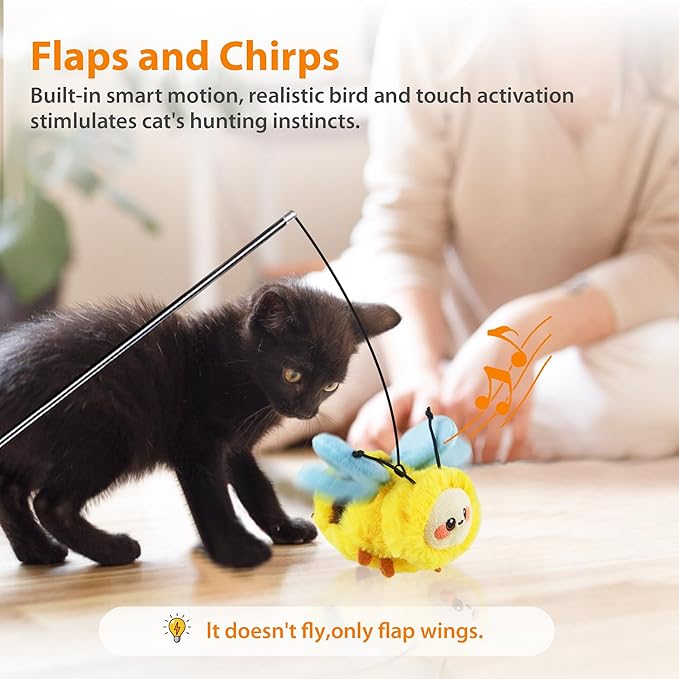 PETGEEK Gigwi Flapping Cat Toys for Indoor Cats, Rechargeable Lifelike Interactive Bee Cat Toy Tweet, Flapping Wings & Lively Chirping, Automatic Catnip Toys for Kitten Cats Self Play (Flapping Bee)