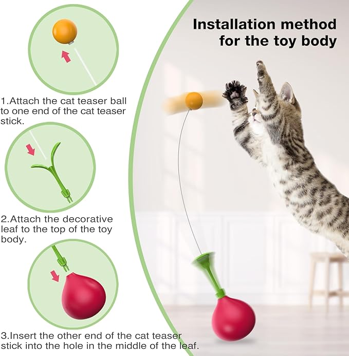 Zaabaazona 2-in-1 Cat Toy, Interactive Cat Toy for Indoor Cats Self-Righting Rocking Feather Cat Toy, Multi-Function Cat Ball Toy, Cat-Digging Hole Toy Suitable as a Birthday Gift