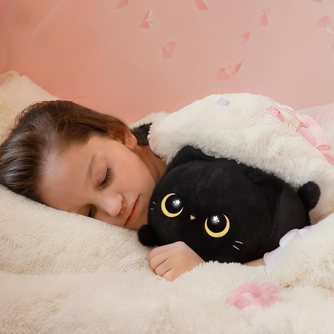 Black Cat Plush, Cute Cat Plushies Toy, Soft Kitten Plushie Cuddle Pillow, Anime Plushie Doll, Cute Stuff Toys Gift for Girls, Boys and Males (8 Inch)