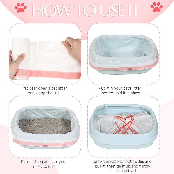 30 Count Large Cat Litter Box Liners Drawstring Kitty Litter Pan Box Liners Heavy Duty Cat Litter Bags Thick Cat Litter Box Liners Kitty Litter Bags, 31 x 18 Inch