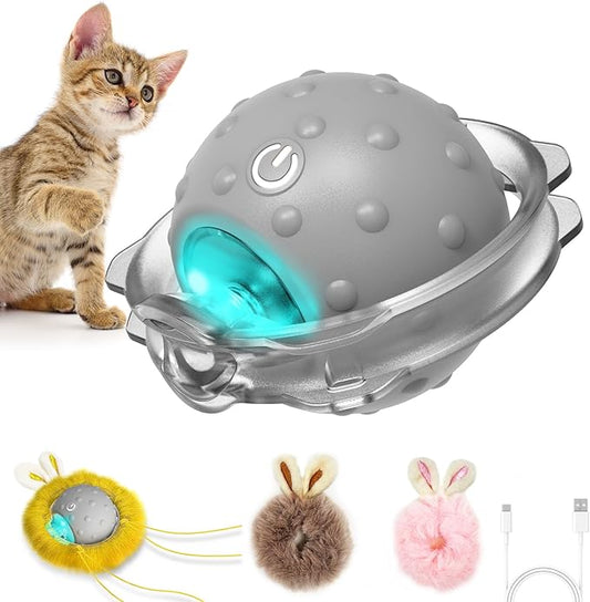 Motion Activate Interactive Cat Toys - Automatic Moving Ball Toys for Indoor Cats, Self Rotating Ball with Lights, Electric Cat Mice Toys, USB Rechargeable, Auto On/Off