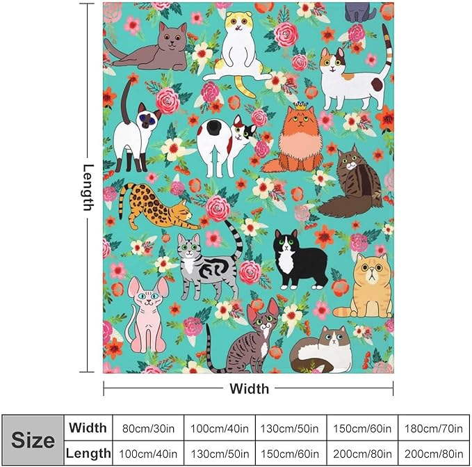 Cute Cat Blanket Kawaii Flannel Throw Blanket for Cat Lovers Kids Adults Gifts All Season 60"x50"