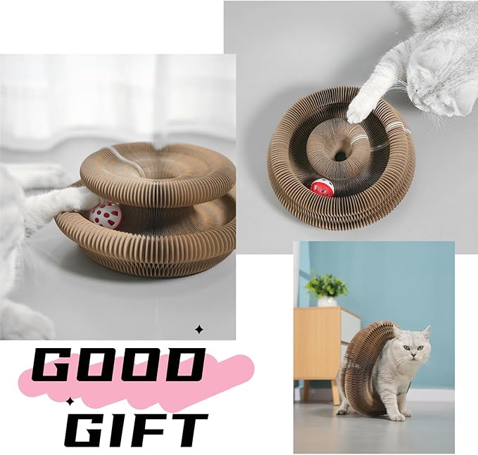 Magic Organ Cat Scratching Board with A Ball Foldable Toy Set with Foldable Cat Toy and Felt Cat Toy Interactive Kitten Toy for Kitten and Small Animals (Brown, Small)
