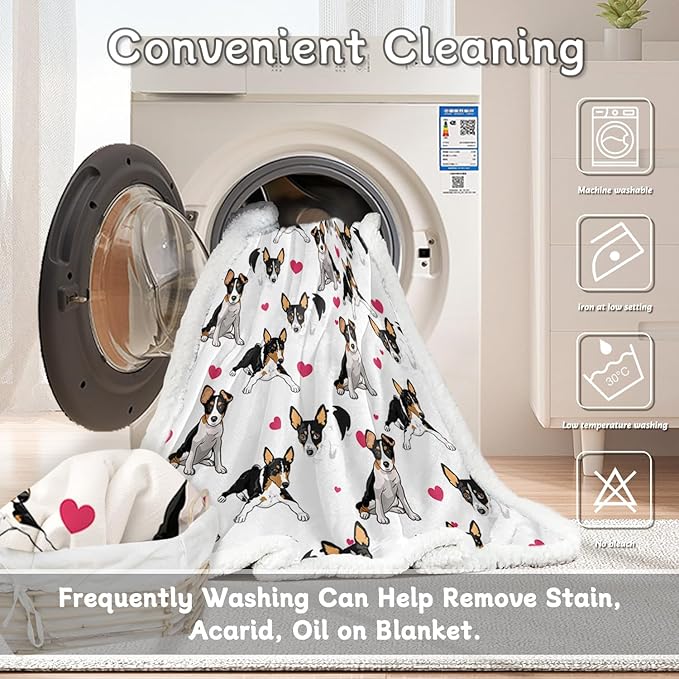 BlessLiving Rat Terrier Throw Blanket, Reversible Plush Fluffy Rescue Dog Sherpa Fleece Bedding for Kids Teens, Home Decor for All Seasons (Throw, 50 x 60 Inches)