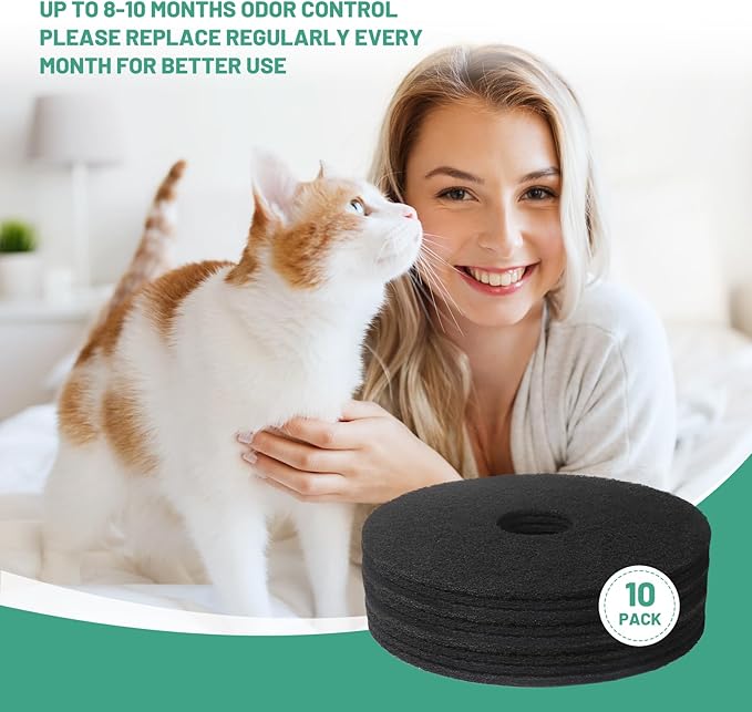 10 Pack Carbon Filters Compatible with Hidden Litter Box, Activated Carbon Cat Litter Box Filters Fit for Hidden Cat Litter Planters, Eliminate Odor and Controls Moisture on Pet's Body Keep Home Fresh