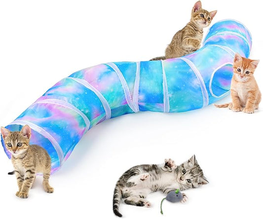 Cat Tunnels for Indoor Cats S-Shape Cat Tunnel Cute Cat Toys Foldable Cat Tube with Mouse Toy Funny Cat Stuff