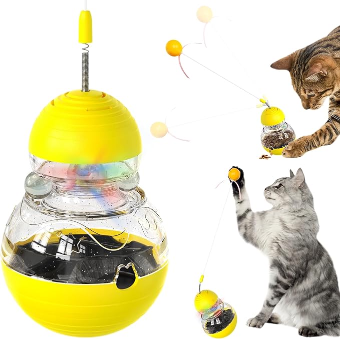 Cat Interactive Toys forcat Wand Toy Indoor cat nip Toys cat cat Wand Toy Cat Kitten Wand Toy Weight Loss Kitty Funny Balls Slow Food Dispenser Feeder Yellow