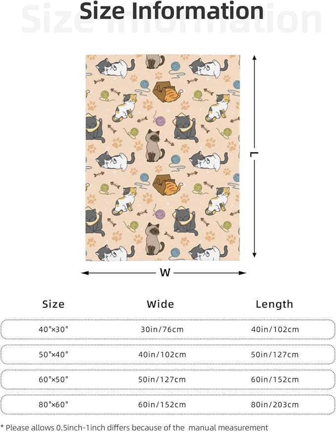 Cat Pattern Blanket, Cute Feline Design Cozy Throw Blanket for Adults Kids Pet,Soft Fluffy Lightweight Warm Plush Fleece Blanket for Couch Bed Sofa, for Cat Lovers 50"x40"