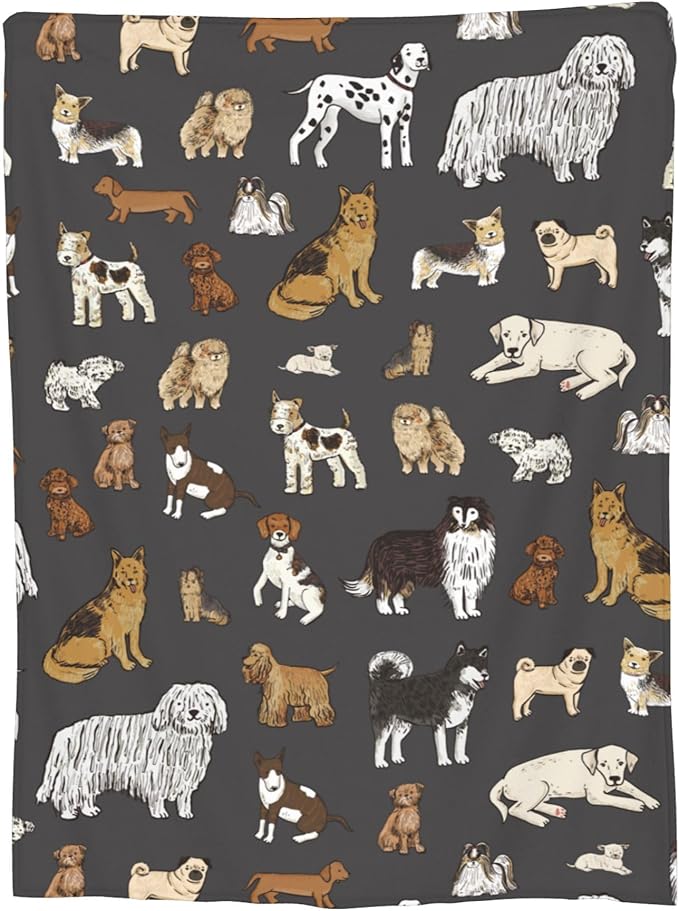 Cute Kids Dogs Puppies Print Blanket Throw 50"x40", Plush Flannel Blankets with Dogs On It, Gifts for Kids Women Dog Lovers People