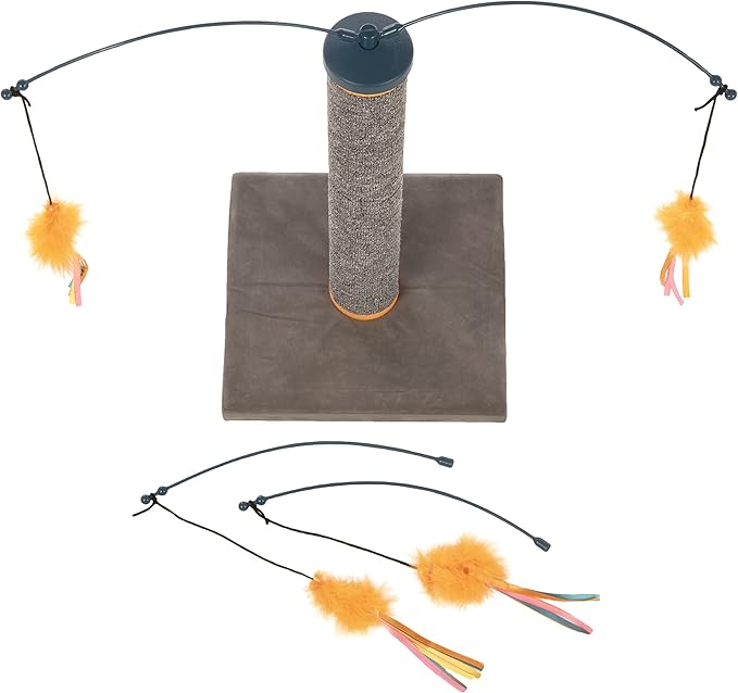 SmartyKat Scratch 'N Spin Carpet Cat Scratching Post with Spinning Wand Toys, Includes x2 Extra Wands - Gray, One Size