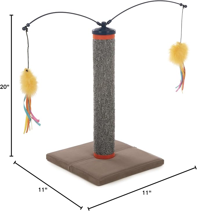 SmartyKat Scratch 'N Spin Carpet Cat Scratching Post with Spinning Wand Toys, Includes x2 Extra Wands - Gray, One Size