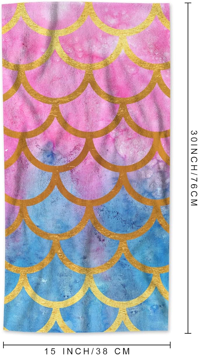AOYEGO Pink Blue Mermaid Sequin Beach Towels Fish Scales Ocean Sea Hand Towels Kitchen Hand Towels Bathroom for Girls Women Men 15x30 Inch