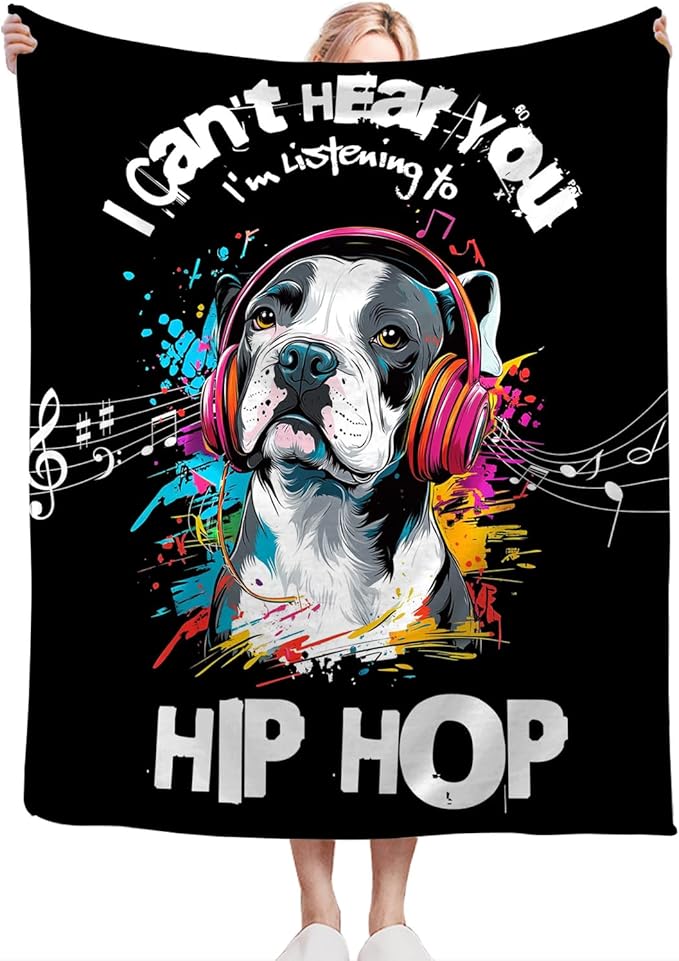 French Bulldog Throw Blanket Ultra Soft Cozy Funny Hip-Hop Music Dog Blanket Fleece Fuzzy Plush Bulldog Lovers Decor Gifts for Women Girls Adults Couch Sofa 80"x60"