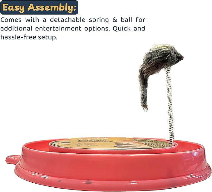 Scratcher Cat Toy with Ball Track Assorted Colors Pad Board for Indoor Play Physical Interactive Toy with Spring & Ball. Perfect for Chasing, Hunting, Mental & Physical Exercise Puzzle (Pink)