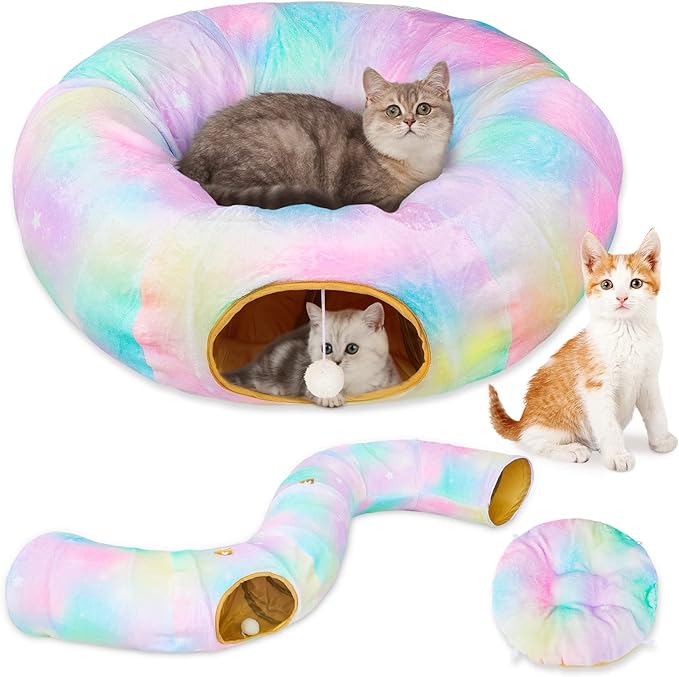 Cat Tunnel Bed, Cat Tunnels Cat Toys for Indoor Cats S-Shape Cat Tube and Cat Donut Tunnel Cave Large Cat Toys Interactive Cat Stuff Supplies