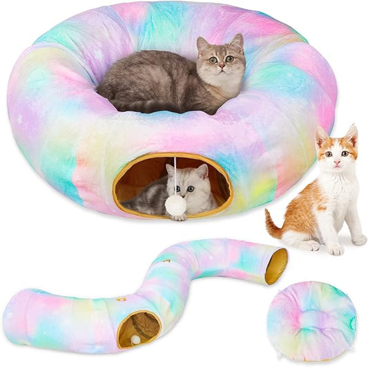 Cat Tunnel Bed, Cat Tunnels Cat Toys for Indoor Cats S-Shape Cat Tube and Cat Donut Tunnel Cave Large Cat Toys Interactive Cat Stuff Supplies
