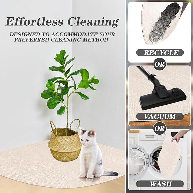 2 Pcs Corner Cat Litter Mat 29 Inch Litter Mat for Corner Machine Washable Litter Mat Ridged Design Fan Shaped Cat Litter Mat Absorbent Cat Litter Rug for Box Less Waste Space (Beige White)