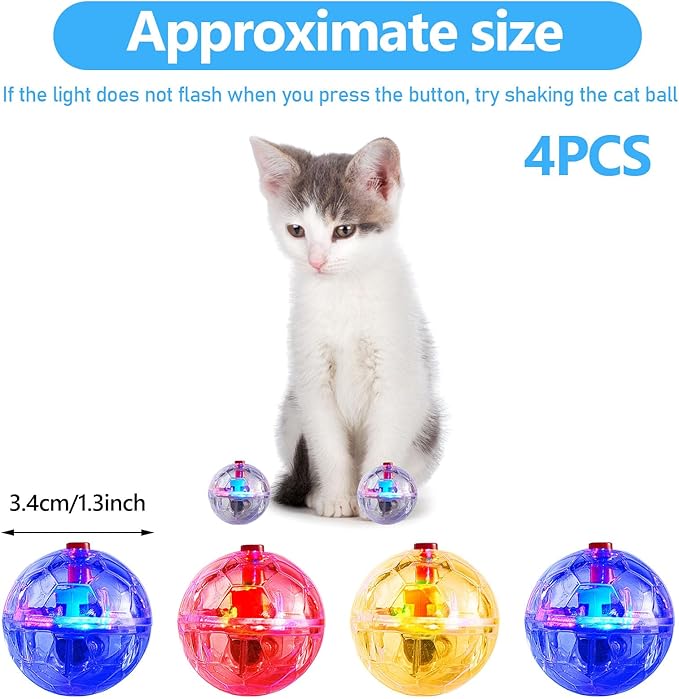 Frienda 4 Pieces Ghost Hunting Cat Ball Motion Light Up Cat Balls LED Motion Activated Cat Ball Motion Light Up Cat Dog Interactive Toys Pet Glowing Mini Running Exercise Ball Toys (Transparent)