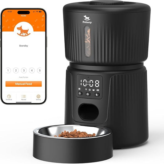 Petory Automatic Cat Feeder - 2.4G WiFi 10 Meals Automatic Cat Food Dispenser with Slow Feeding for Cats and Small Dogs, Dual Power Supply Including Desiccant Bag
