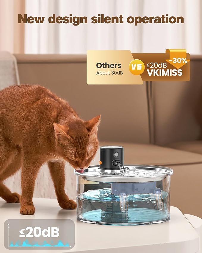 Battery Operated Cat Water Fountain: Wireless Pet Fountain Stainless Steel with Filter - 108oz/3.2L Cordless Cat Dispenser with Motion Sensor Rechargeable Automatic Drinking Fountains for Cats Indoor