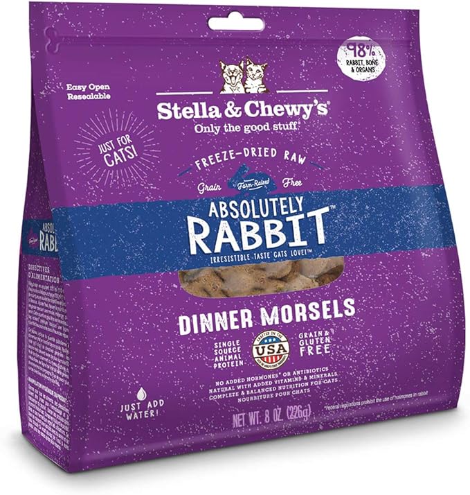 Stella & Chewy’s Freeze-Dried Raw Cat Dinner Morsels – Grain Free, Protein Rich Cat & Kitten Food – Absolutely Rabbit Recipe – 8 oz Bag