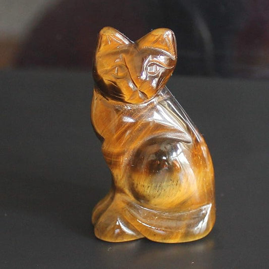2‘’ Hand Carved Mixed Gemstone Crystal cat Figurine Animal Carving (Golden Tiger Eye)