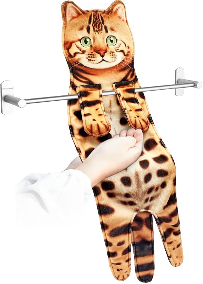 PAT JUUMG Funny Cat Hand Towels for Bathroom Kitchen Decor Towel,Cute Decorative Hanging Face Towels,Super Absorbent Soft, Housewarming Gift,Cat Lovers Gifts for Women (Leopard)