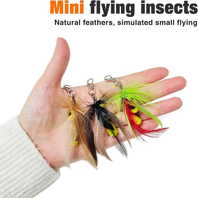 JXFUKAL Cat Feather Toy Refills, 3Pcs Simulation Mini Insects Cat Lures Cat Wand Attachment Cat Toys Replacement for Kitty Kitten Indoor Cats Cat Accessories