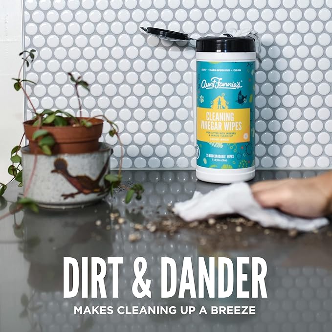 Aunt Fannie's Vinegar Cat Cleaning Wipes for Cat Odors and Messes, Multipurpose Surface Cleaner for Cat & Kitten Homes, Bright Lemon Scent, 35 Count (Pack of 1)