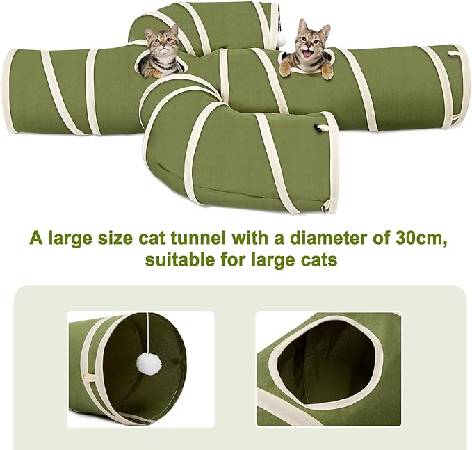 Ownpets Cat Tunnel Cactus-Shaped, Sturdy Oxford Fabric Collapsible Cat Tunnels for Indoor Cats,Interactive Peek Hole Pet Tunnel Tube with Cat Wand Toy, Green