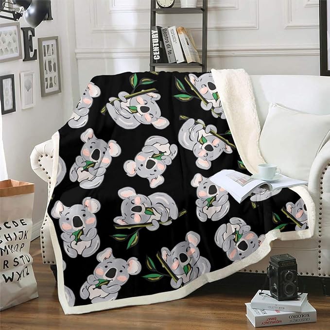 Feelyou Koala Throw Blanket Kids Cute Wild Animal Sherpa Blanket Boys Girls Kawaii Cartoon Wildlife Decor Fleece Blanket for Bed Couch Super Soft Plush Throw Blanket Air ConditionerQueen 90"x90"