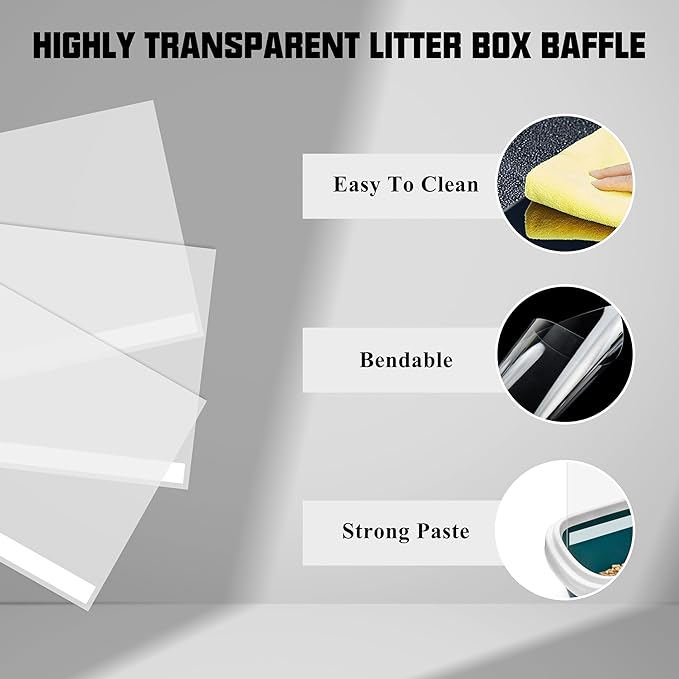 3 Pack Cat Litter Box Pee Shields,Easy Clean Anti-Splashing kitty litter box enclosure, Litter Pan Pee Shields, Keep Mess Litter Box Urine Splash Guard (L)