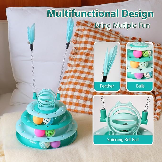 Kitten Toys, Interactive Cat Toys for Indoor Cats, Cat Puzzle Toy, Kitty Toys,cat Toys for Bored Indoor Adult Cats, Cat Ball Toy, Cat Tower with 2 Cat Teasers (Green)