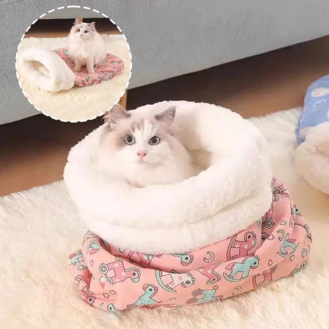 Cat Sleeping Bag for Indoor Cats, Cozy Cat Winter Sleeping Bag, Winter Cat Sleeping Bag, 360° Warm Semienclosed Soft Plush Large Cat Sack for Cats up to 7.5kg/16lbs