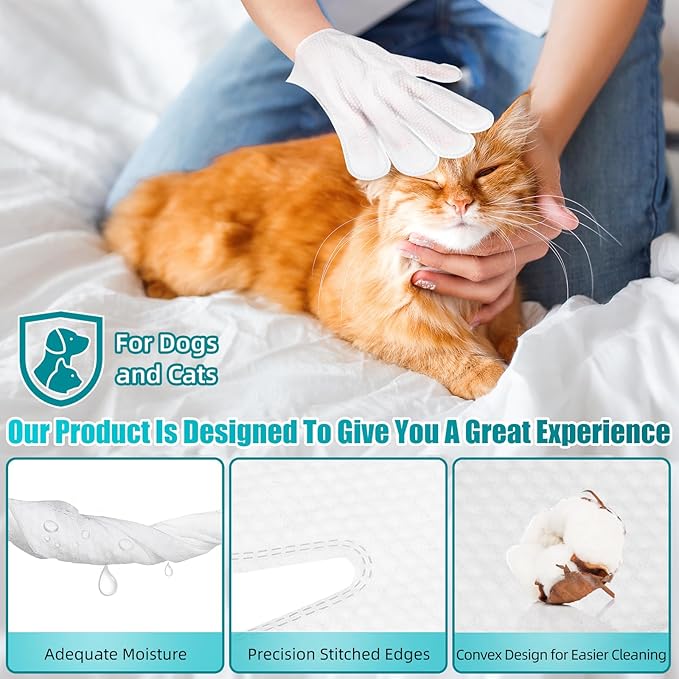 Pet Glove Wipes for Dogs and Cats, No-Rinse, Deodorizing, Grooming Gloves for Paws, Face, Butt, and Legs, Portable Travel-Friendly, Family Stockpile, 30PCS