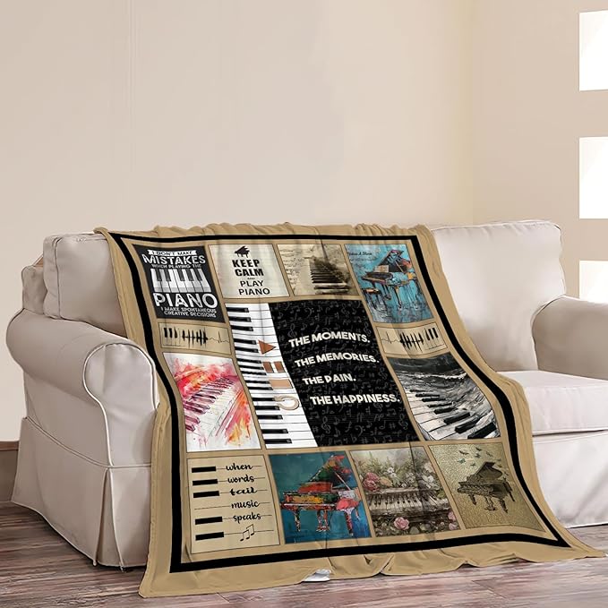 Piano Blanket Piano Keys Music Notes Decor Throw Blanket Super Warm Soft Plush Lightweight Fleece Flannel Blanket Musical Gifts for Teachers Girls Boys Women Adults for Sofa Couch Bedding 60"X80"