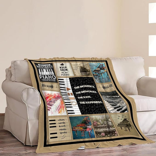 Piano Blanket Piano Keys Music Notes Decor Throw Blanket Super Warm Soft Plush Lightweight Fleece Flannel Blanket Musical Gifts for Teachers Girls Boys Women Adults for Sofa Couch Bedding 60"X80"