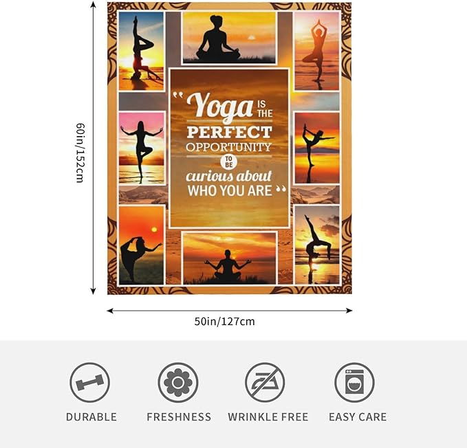 Yoga Sport Blanket - Ultra Soft Cozy Fleece Yoga Meditation Throw Blanket - Fuzzy Plush Bedding Blankets for Kids, Teens, Adults - 60"x50"