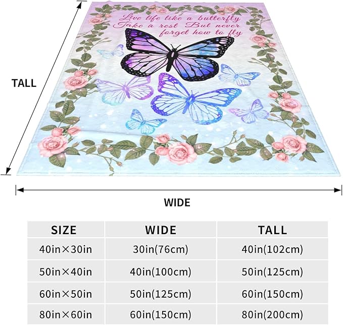 Ultra-Soft Microfiber Throw Blanket 330 GSM Fuzzy Fleece Blanket for Adults Kids Gift Couch, Sofa, Bed Butterfly Floral 60"x50"
