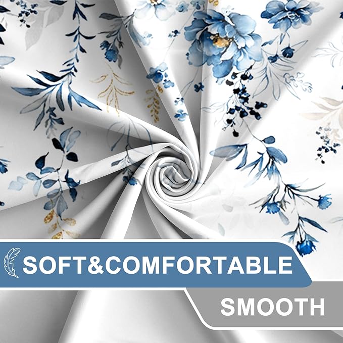 AWERT Blue Plants Shower Curtain with Hooks Watercolor Leaves Shower Curtain for Bathroom Waterproof Bathroom Accessories Bathtub Decor 36x72inch