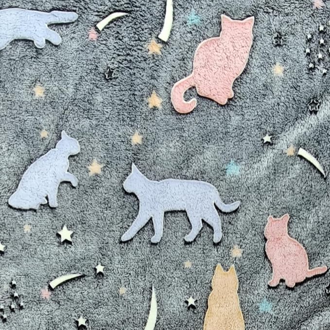 Sviuse Glow in The Dark Cat Blanket Gifts for Cats Lovers Soft Flannel Glow Throw for Girls Kids Luminous Blankets (50" X 60", Cat 9)