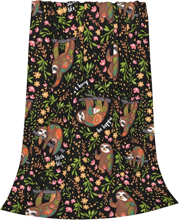 Ultra-Soft Microfiber Throw Blanket 330 GSM Fuzzy Fleece Blanket for Adults Kids Gift Couch, Sofa, Bed Sloth Black 50"X40"